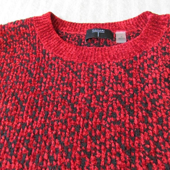 T Tahari Tops - Tahari Plush Velour Sweater Red / Black Short Sleeve